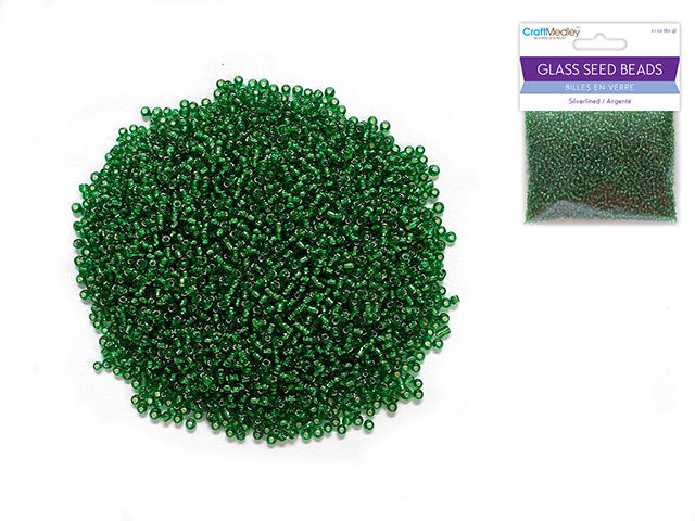 Glass Seed Beads: 12/0 Silverlined 60Gms E) Emerald