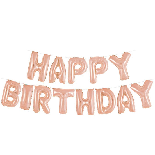 Rose Gold Happy Birthday Foil Letter Balloon Banner Kit  14"