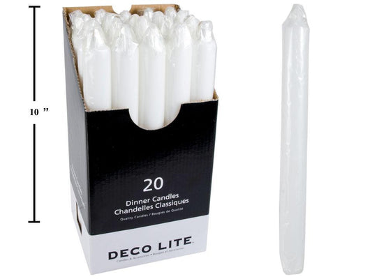 Deco Lite 10" Dinner Candle,  White, 20/dsp, cello wrapped