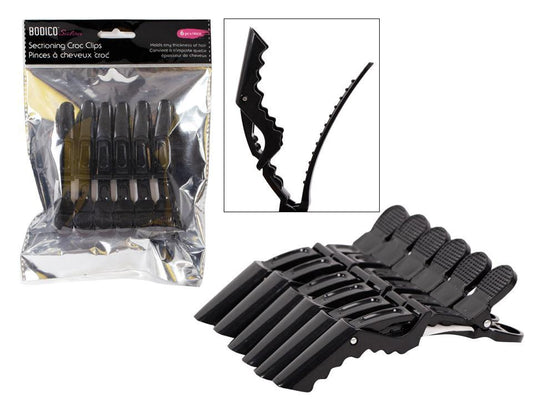 Bodico Salon, 6-PC Sectioning Croc  Clips, printed bag