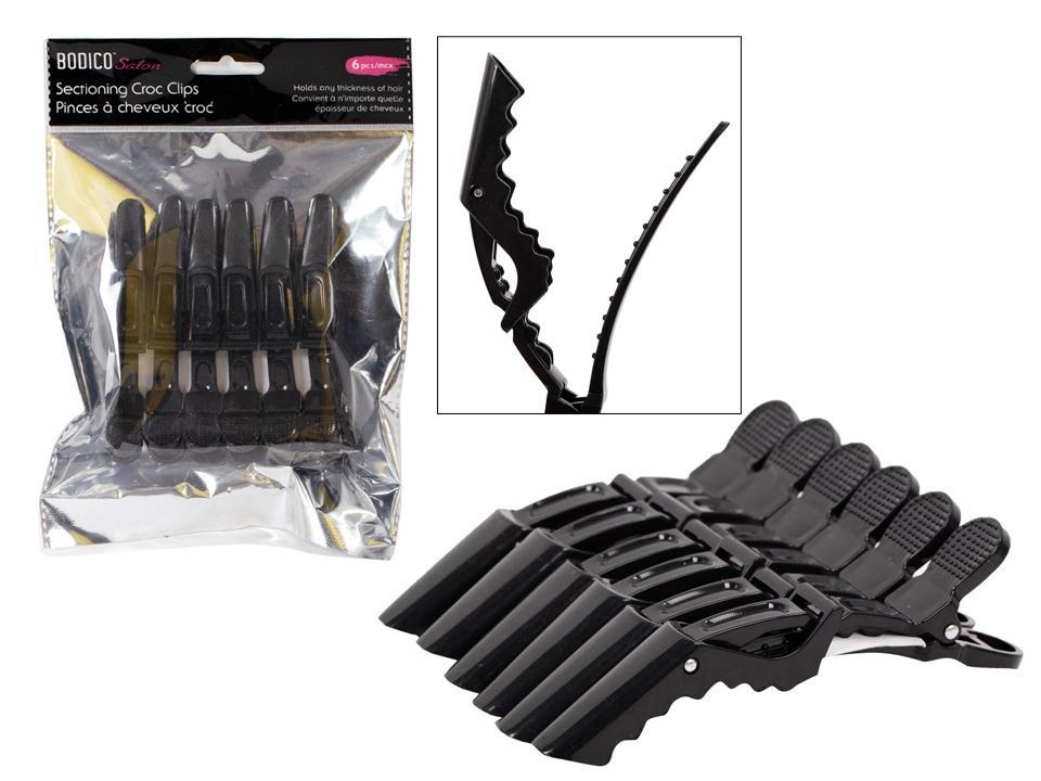 Bodico Salon, 6-PC Sectioning Croc  Clips, printed bag