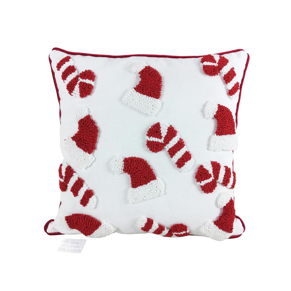Deco N. Xmas Embroidery Cushion, Candy Canes, 18x18", cht