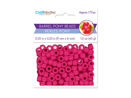 Pony Beads: 9mmx6mm Barrel Standard x175 O) Dark Pink