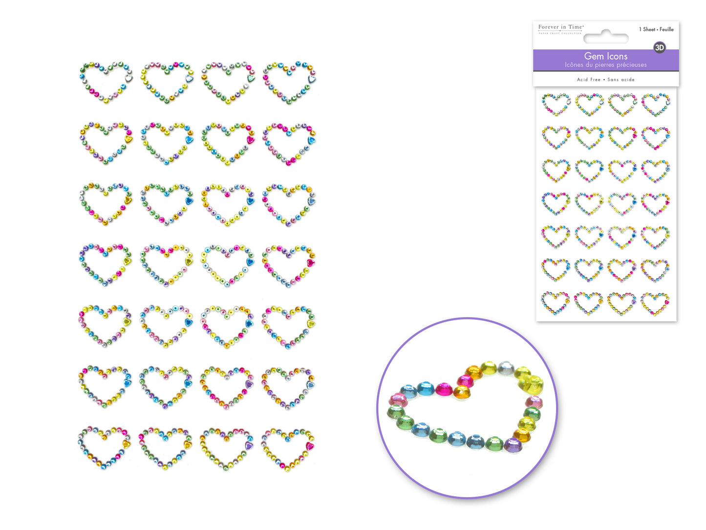 Paper Craft Sticker: 3.7"x6.1" Gem Icons B) Dainty Hearts