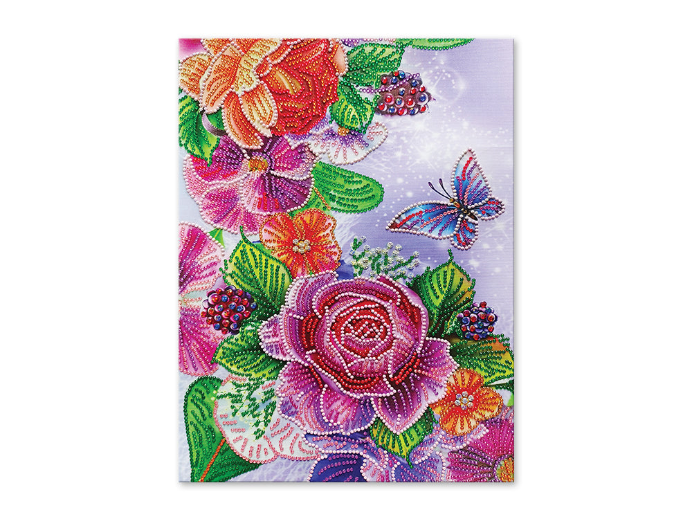 Craft Medley Kit: Diamond Painting Art Kit 12"x16" w/Gems+Tool+Tray N) Butterfly Floral