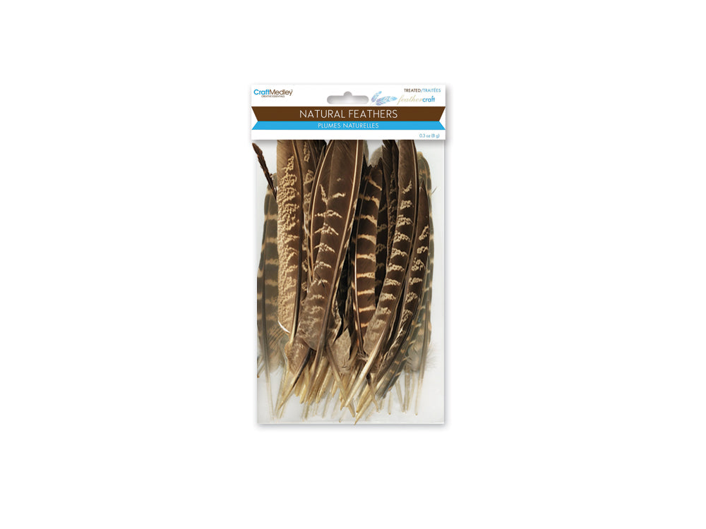 Feather Craft: 6"-8" Au Naturel 8g Assorted 3 styles of 16 Feathers