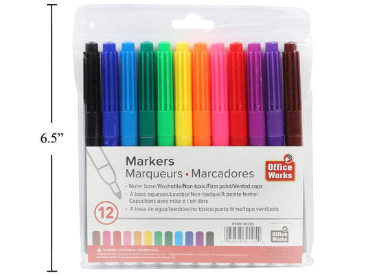 O.WKs. 12-pc Colour Marker, vinyl bag prtd insert