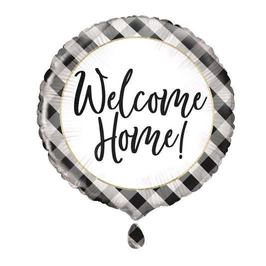 Black Gingham Welcome Home Round Foil Balloon 18"  Package