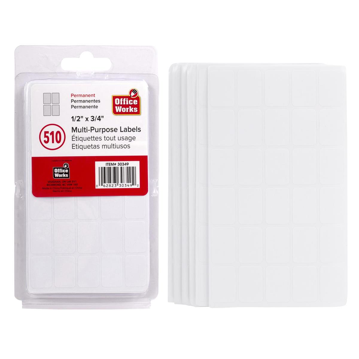 O.WKs.  Multi-Purpose Label, 510-pc 1/2x3/4", clam pack