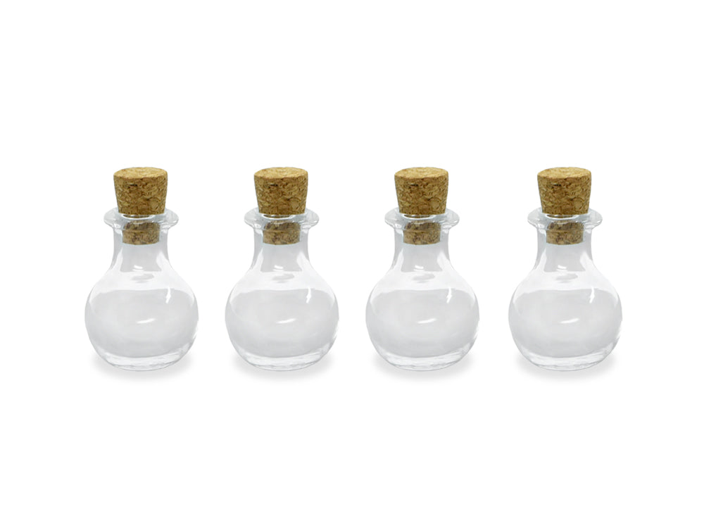 Glass Bottles: 1" Mini Containers w/Cork Lid 4pc Designer Series A) Bauble