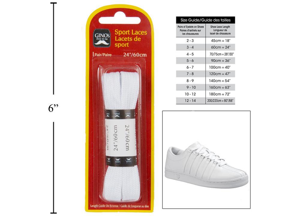 Gino's 24" Sport Laces, White, B/C