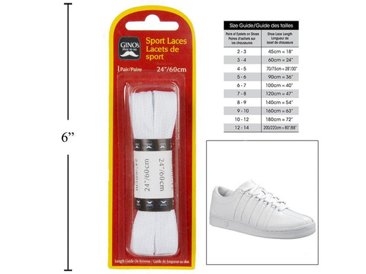 Gino's 24" Sport Laces, White, B/C