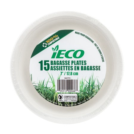 iECO  7" BAGASSE PLATE 15/PK  X 24/CS