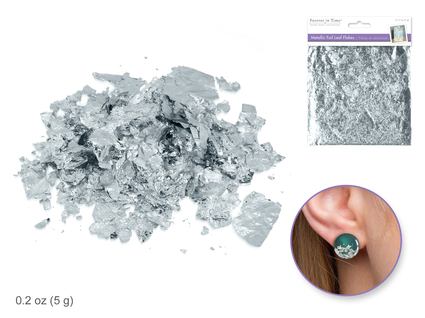 Paper Craft Embellishment: 5g Metallic Foil Leaf Flakes B) Silver