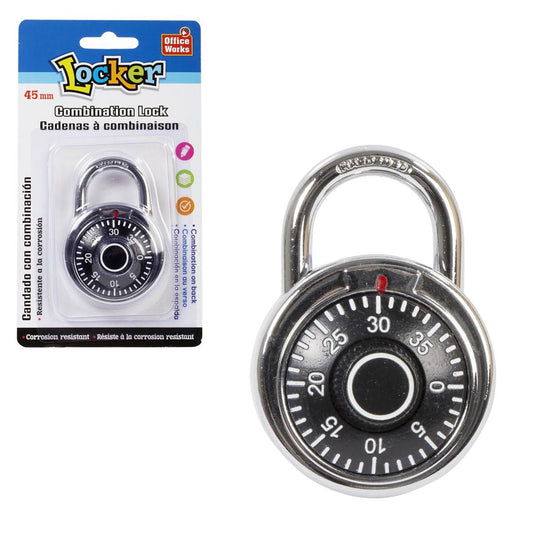 O.WKs. 45mm Combination Lock, Chrome Plated, Black, b/c (CP)