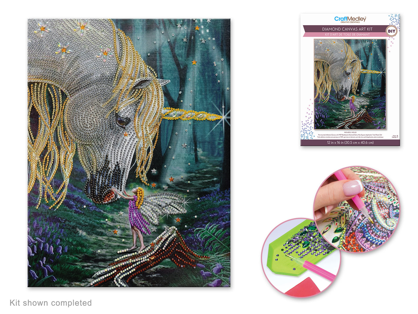 Craft Medley Kit: Diamond Painting Art Kit 12"x16" w/Gems+Tool+Tray R) Fantasy Friends
