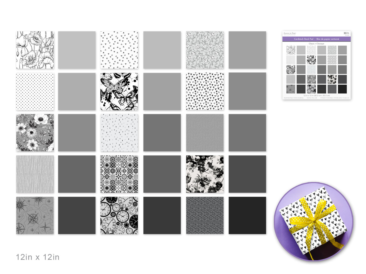 Cardstock: 12"x12" Color Theme Stack Pad x30 Double-Sided 230GSM B) Classic
