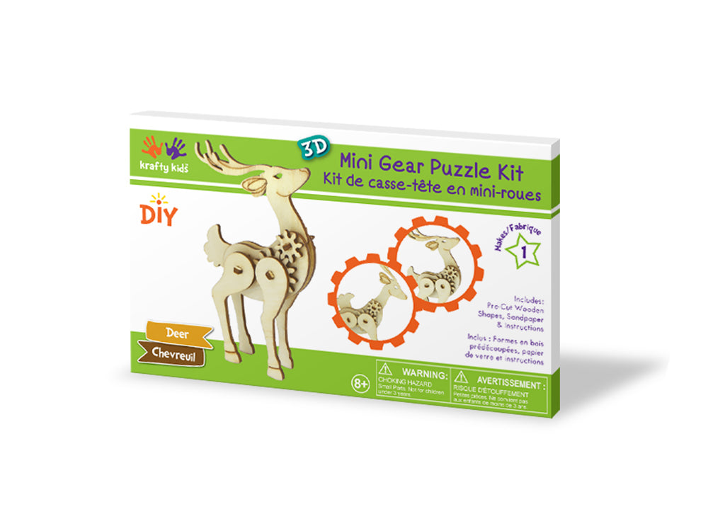 Krafty Kids Kit: 3D Mini Mechanical Gear Wood Puzzle D) Deer