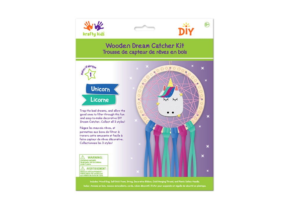 Krafty Kids Kit: DIY Wooden Dream Catcher Kit W/Ribbon Tails C) Unicorn