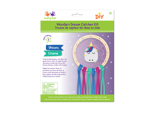 Krafty Kids Kit: DIY Wooden Dream Catcher Kit W/Ribbon Tails C) Unicorn