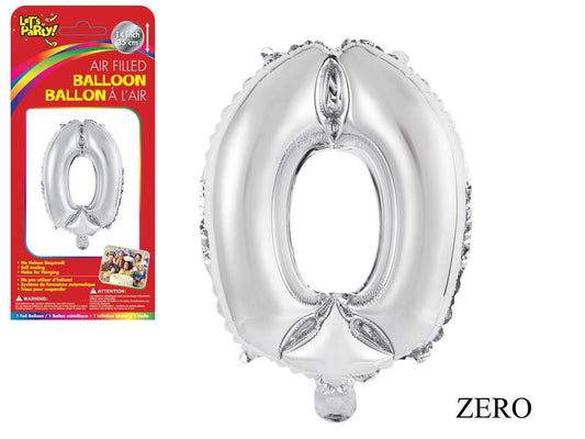 Let's Party "0" Silver Air Filled Balloon, 14"