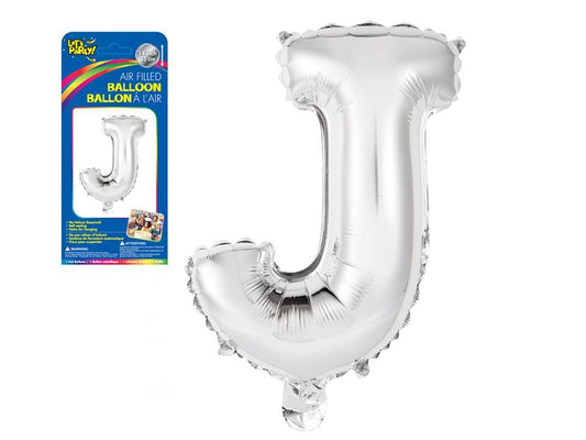 Let's Party "J" Silver Air Filled Balloon, 14"