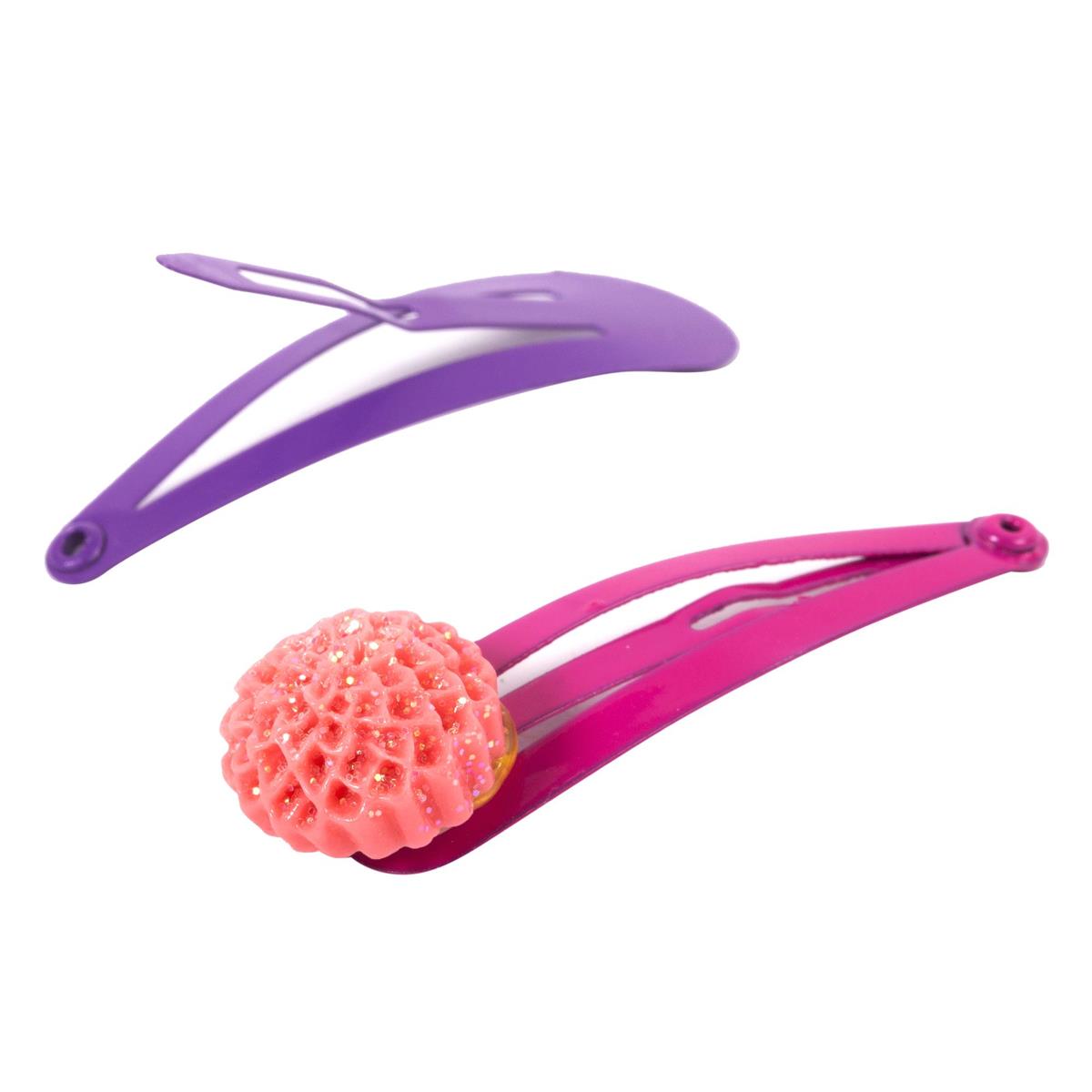 Stylin G, 6p Snap Barrette 2 w/ flower glitter, hc