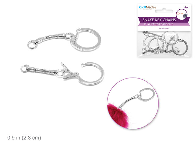 Jewelry Findings: 2.3cm Snake Key Chain 5.8cm(L) x4 B) Silver