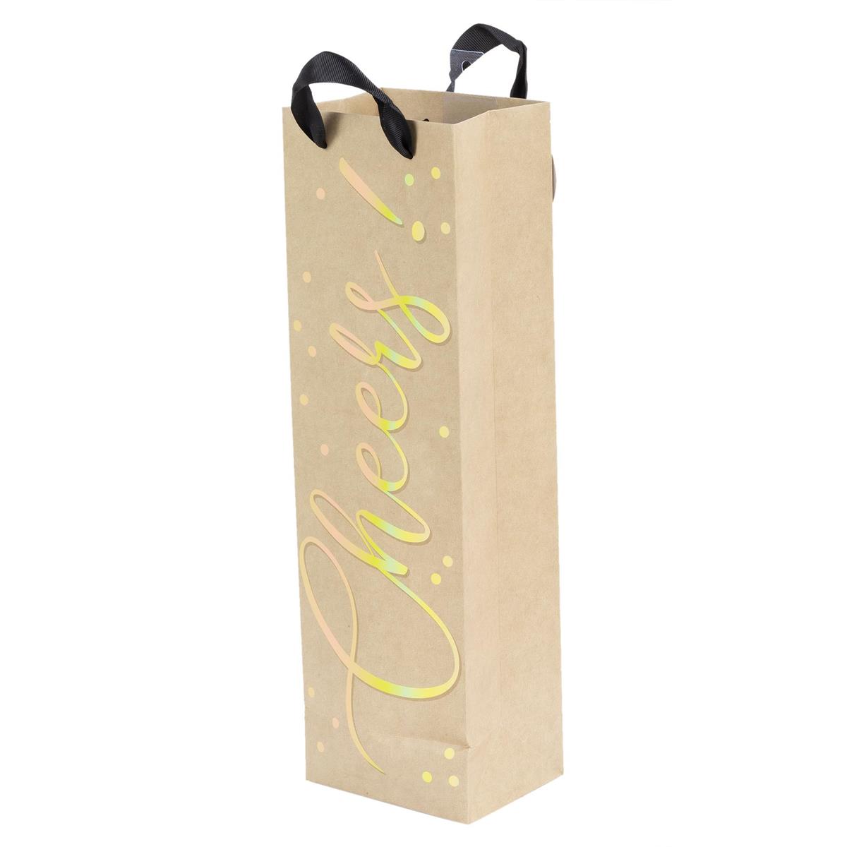 Paper T. Gift Bag, Bottle, "Cheers", Matte 180GSM, HS Tag +j-hook
