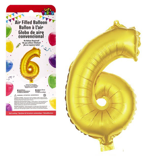 Let's Party "6" Gold Air Filled Balloon,14"