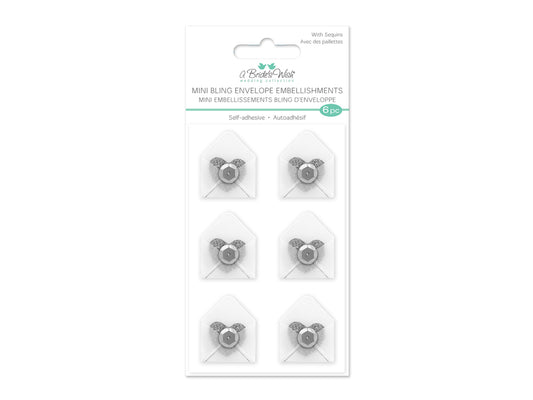 A Brides Wish: 0.9"x1.1" Mini Bling Vellum Envelope x6 Self-Stick B) Silver