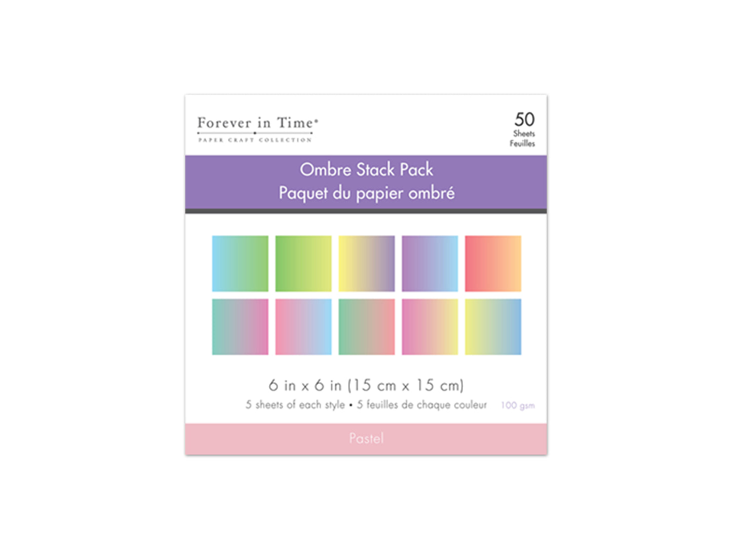 Paper Pad: 6"x6" Ombre Stack Pack x50 5eax10styles A) Pastel