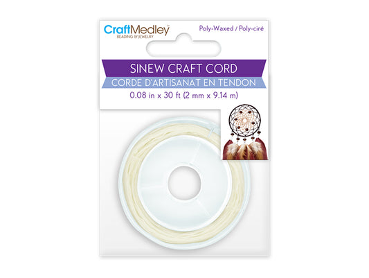 Jewelry/Craft Cord: 2mmx10yds Sinew Poly-Waxed A) White