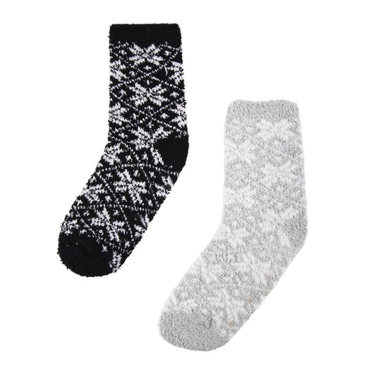 Nordic T. Ladies Fuzzy Socks 2 asst, crew length w antislip, hc