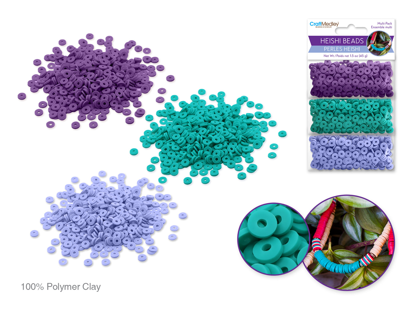 Polymer Clay Beads: 6mm Round Heishi 45g 3-Col 15g ea D) Glam