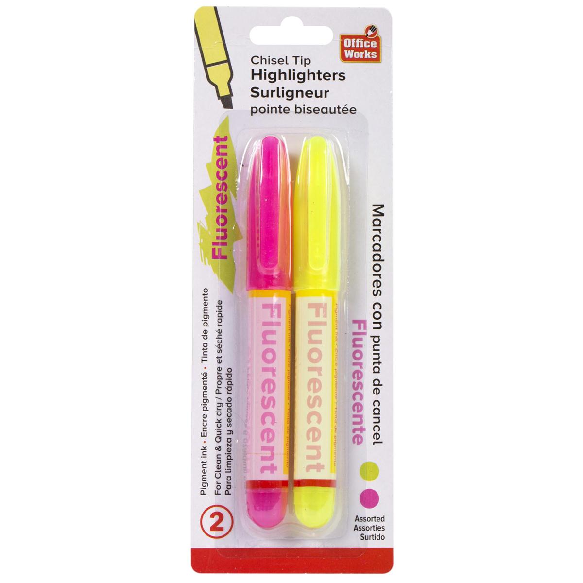 O.WKs. 2-pc Chisel Tip Highlighters Yellow & Pink  (A113888)