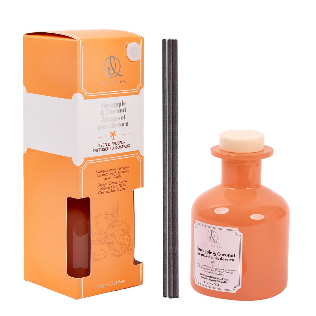 Enlighten 100ml Reed Diffuser, Pineapple + Coconut, Gift Boxed