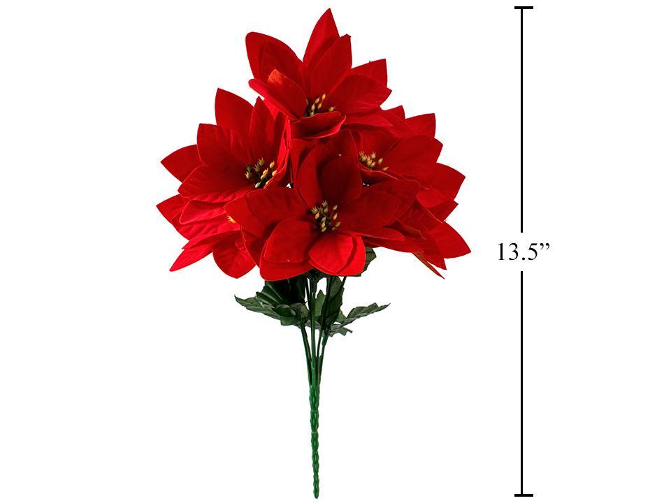Deco N. 14" 7 Stems Red Poinsettias  Bush, cht