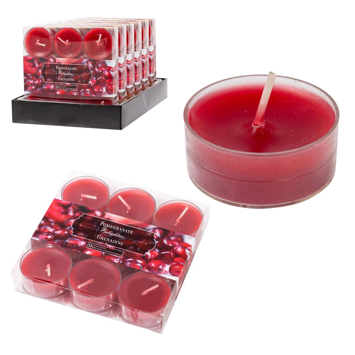 KG Enlighten 9Pk Clearcup T-Light Scented, Pomegranate (Az)