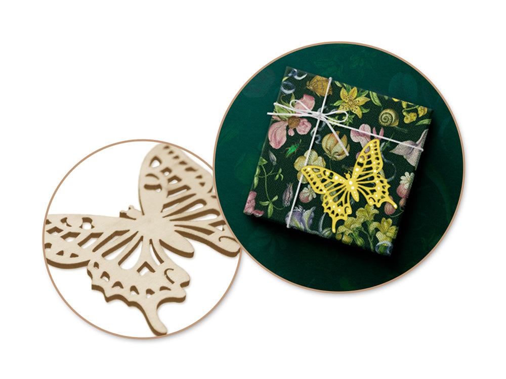 Wood Craft: 8cm Laser-Cut Ornate Wood Shapes x4 I) Butterfly 2