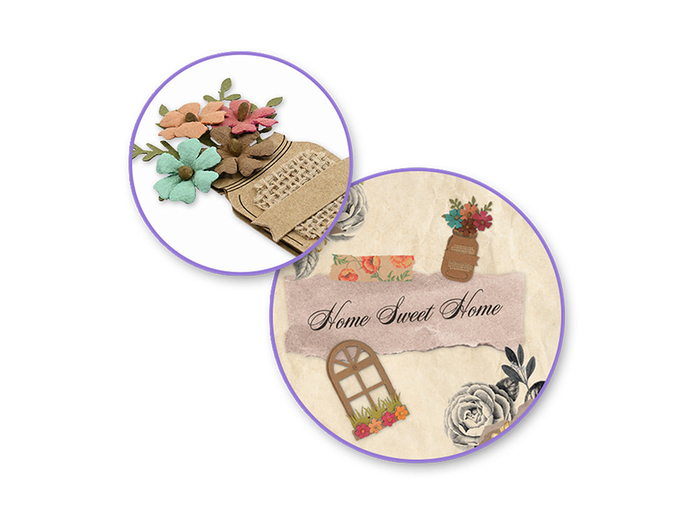 Handmade Embellish: 3D Paper & Burlap Floral Accents Self-Stick B) Mason Jars