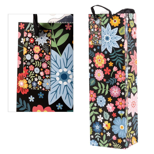 Paper T. Gift Bag, Floral, Bottle, Matte 157GSM, Tag +j-hook