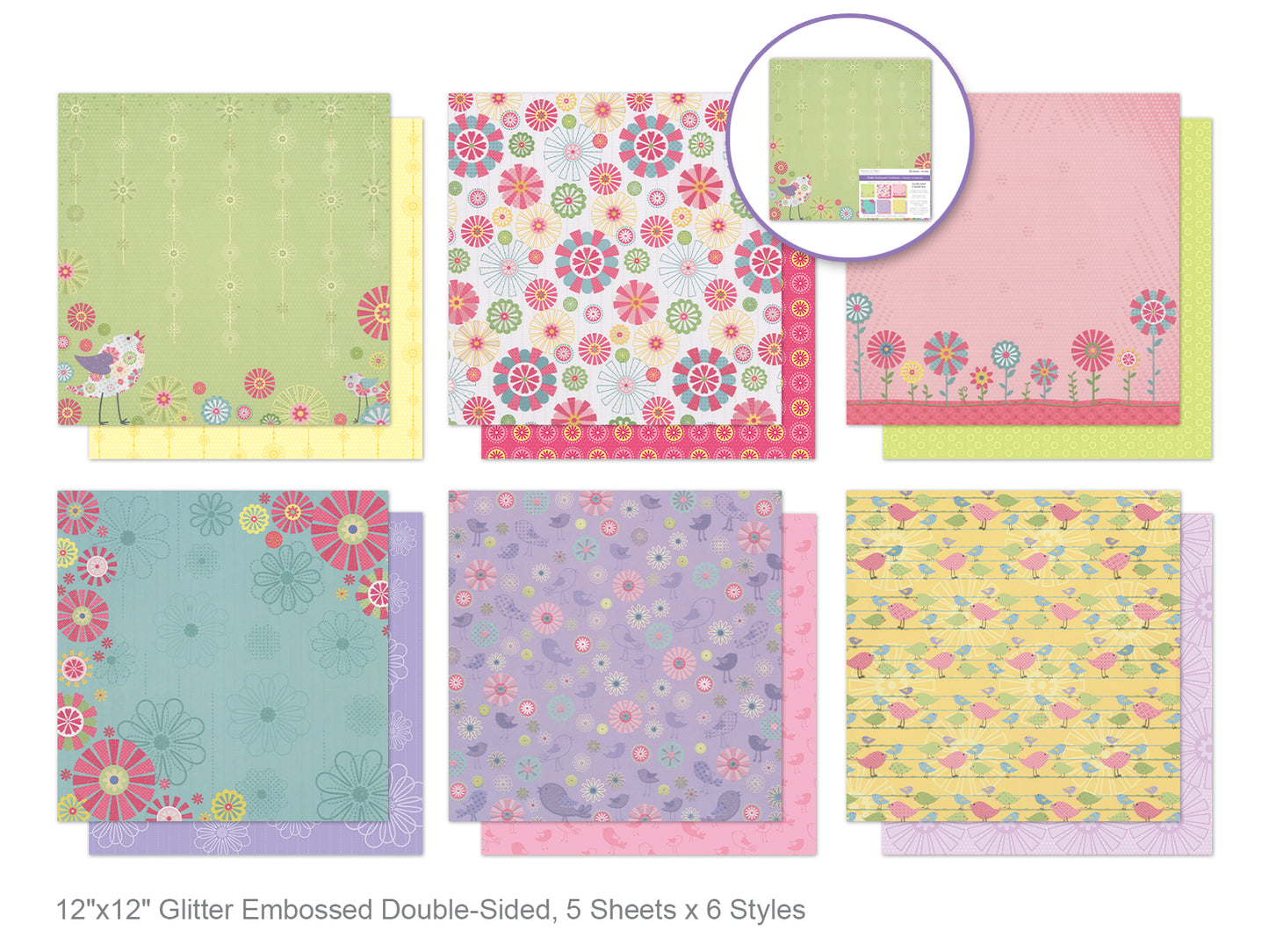 Cardstock: 12"x12" Glitter Embossed Dble-Sided 5eax6styles F) Spring Fling