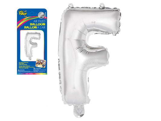 Let's Party "F" Silver Air Filled Balloon, 14"