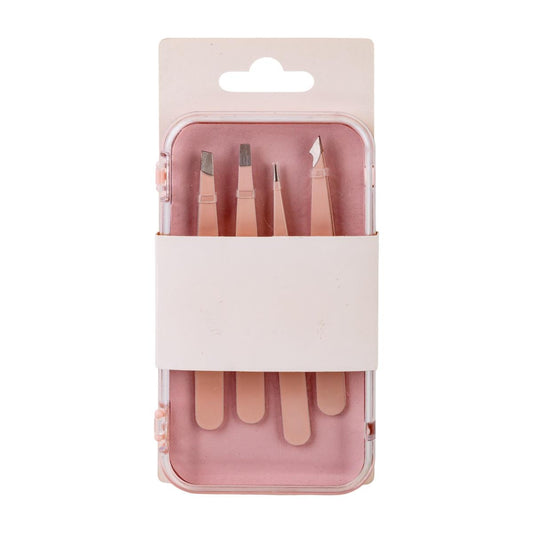 Bodico, 4-pc Tweezer Set w Case, pink, shrink w wrap card