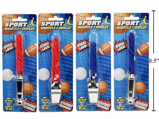 Metal Whistle w/ Cord, 2 styles, 2 colors (Blue and Red),  b/c