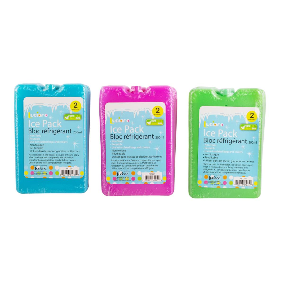 Luciano 2pk 200ml Slim Freezing Packs,12pcs/DPY, 3Cols.,  (ES15996)