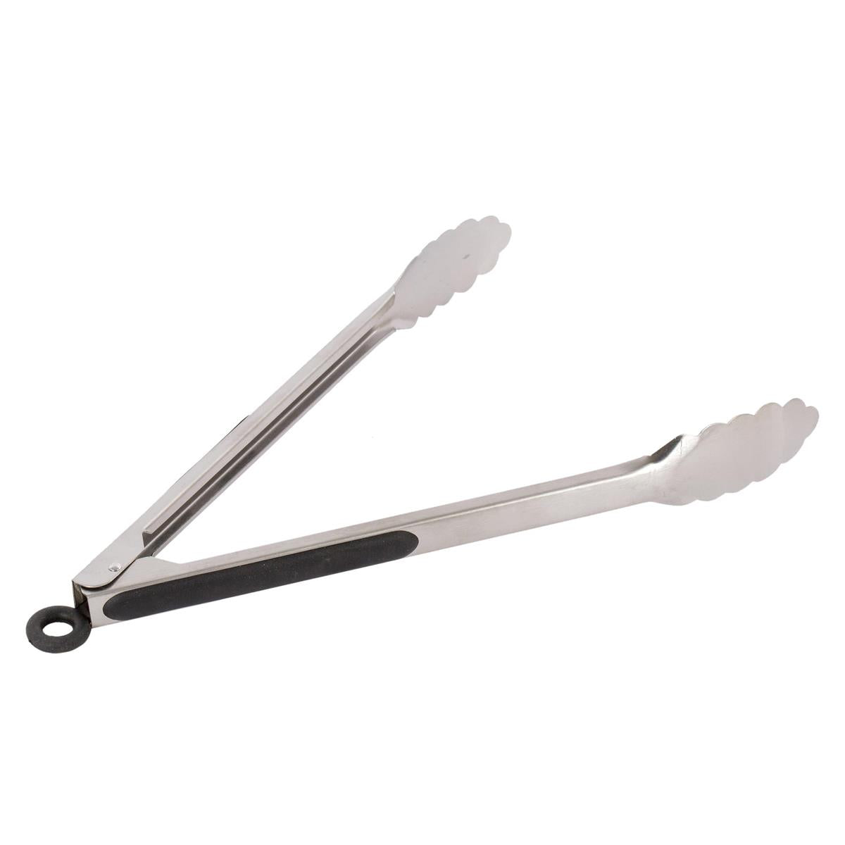 L.Gourmet 12"L S/S tongs w/ Rubber Cushion & Pull-lock, tag