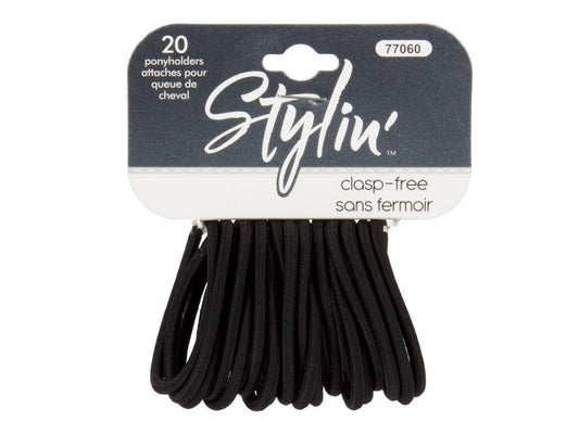 Stylin,20-PC Basic Black Ponyholder clasp free, h/c