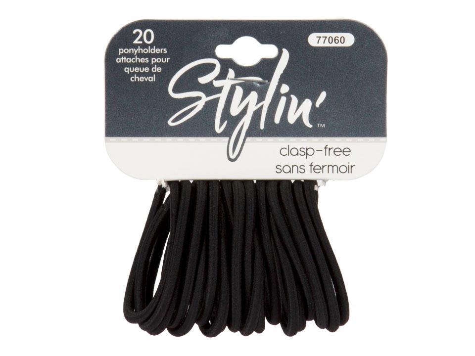 Stylin,20-PC Basic Black Ponyholder clasp free, h/c